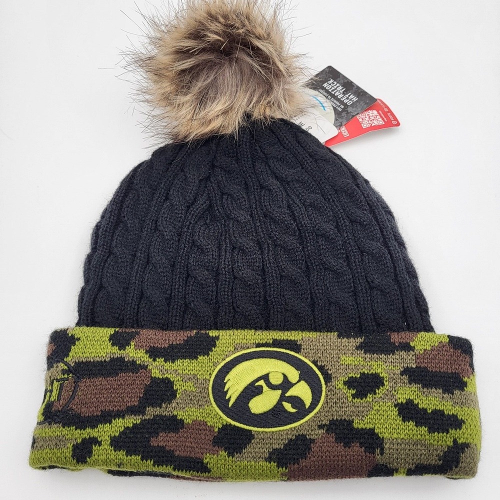 Iowa‎ Hawkeyes Black Camo Pom Stocking Hat Beanie Womens Top of the World